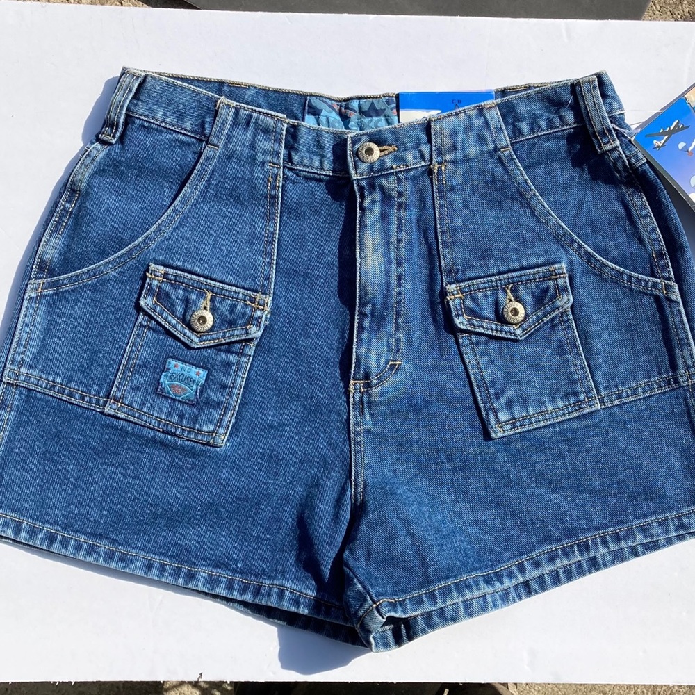 No Excuses Denim Cargo Shorts Size 11/12 Blue Jean Pockets Cotton Army Girl NWT